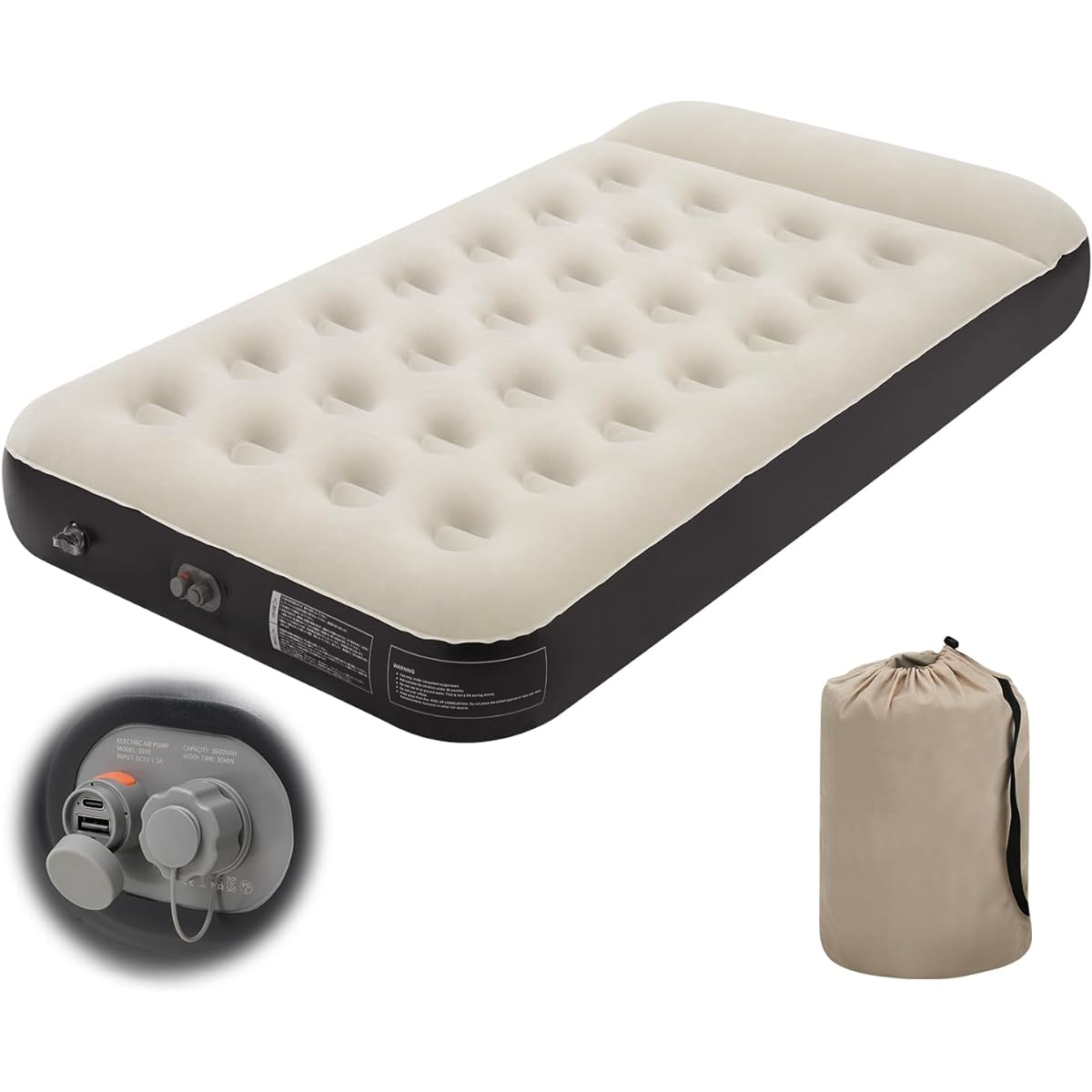 ACE LIGHTING Air bed, electric air mat, single size, with pillow, outdoor air bed, built-in electric pump, air mattress, automatic inflation, air bed, compact, camping bed, for camping, for guests, for disaster prevention, for napping, 190cm x 86cm x 30c