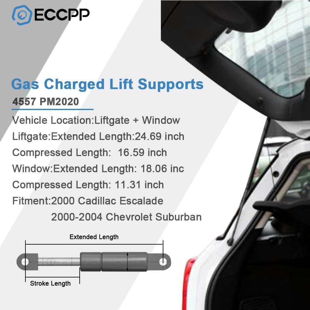 Two ECCPP lift gate and windows glass lift support struts 2 Pieces GMC Ucon XL 1500 2500, Chevrolet Subarban 1500 2500, Chevrola Haho, Cadillac Es Calade