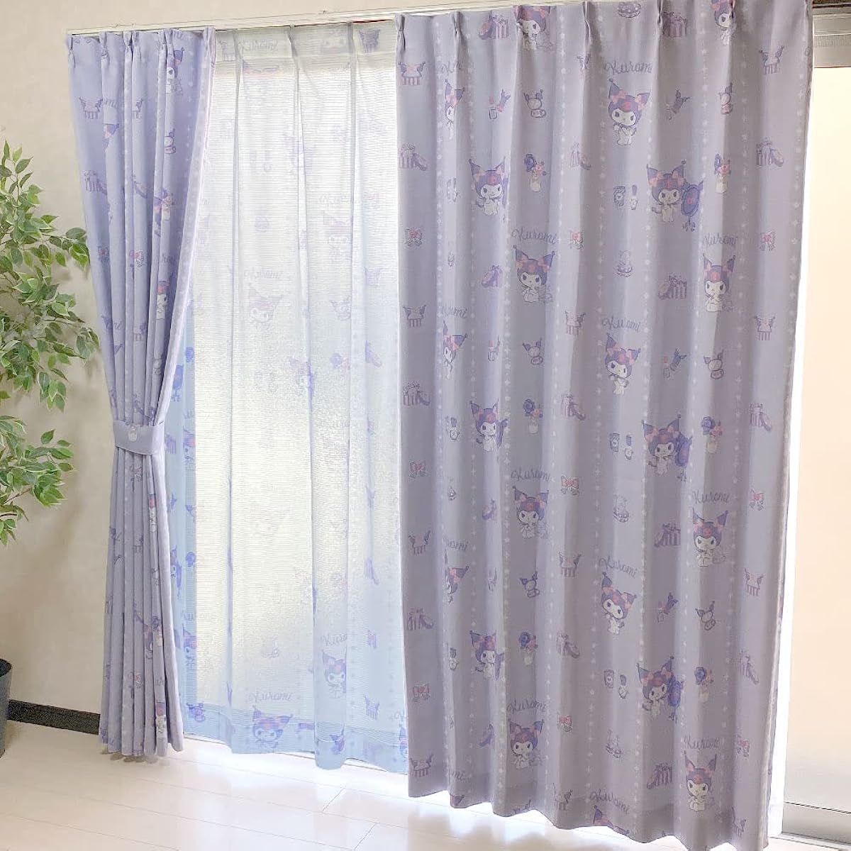 SANRIO Kuromi Grade 2 Blackout Heat Shielding Curtain Lace Set of 4 Width 100 x 200cm Length Sanrio SANRIO My Melody My Melody Washable Character SB-625-S/SB-626-S