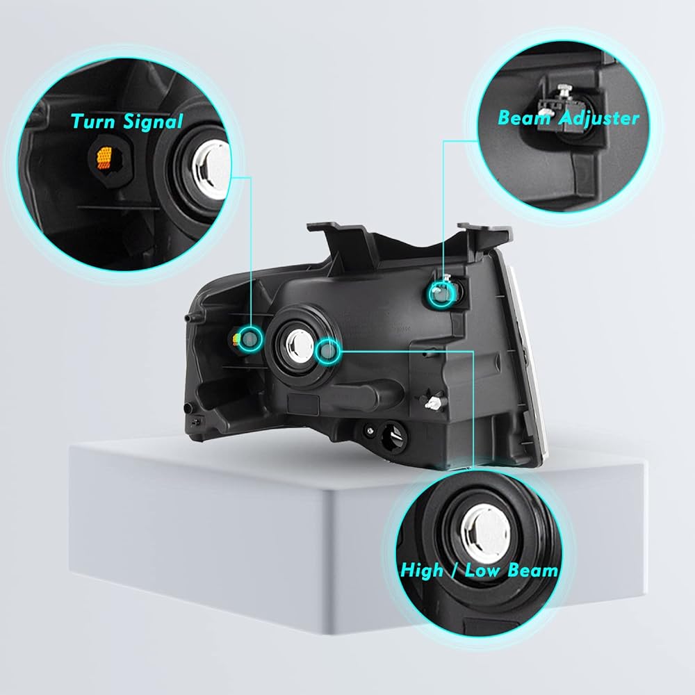 TUSDAR Headlight Assembly Set 2007-2014 Ford EXPEDITION driver & passenger seat side side (with black housing amber reeflex)