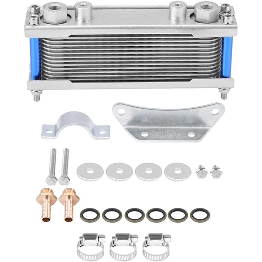 EBTOOLS Oil Cooler 80ml Capacity Motorcycle Engine Oil Radiator M12 x 1.25mm Thread Size Universal Bike Cooling System Kit 200 x 95 x45mm Fits Most Motorcycles, Dirt Bikes, Pit Bikes 50cc 125cc 140cc 150cc 200cc (Silver)