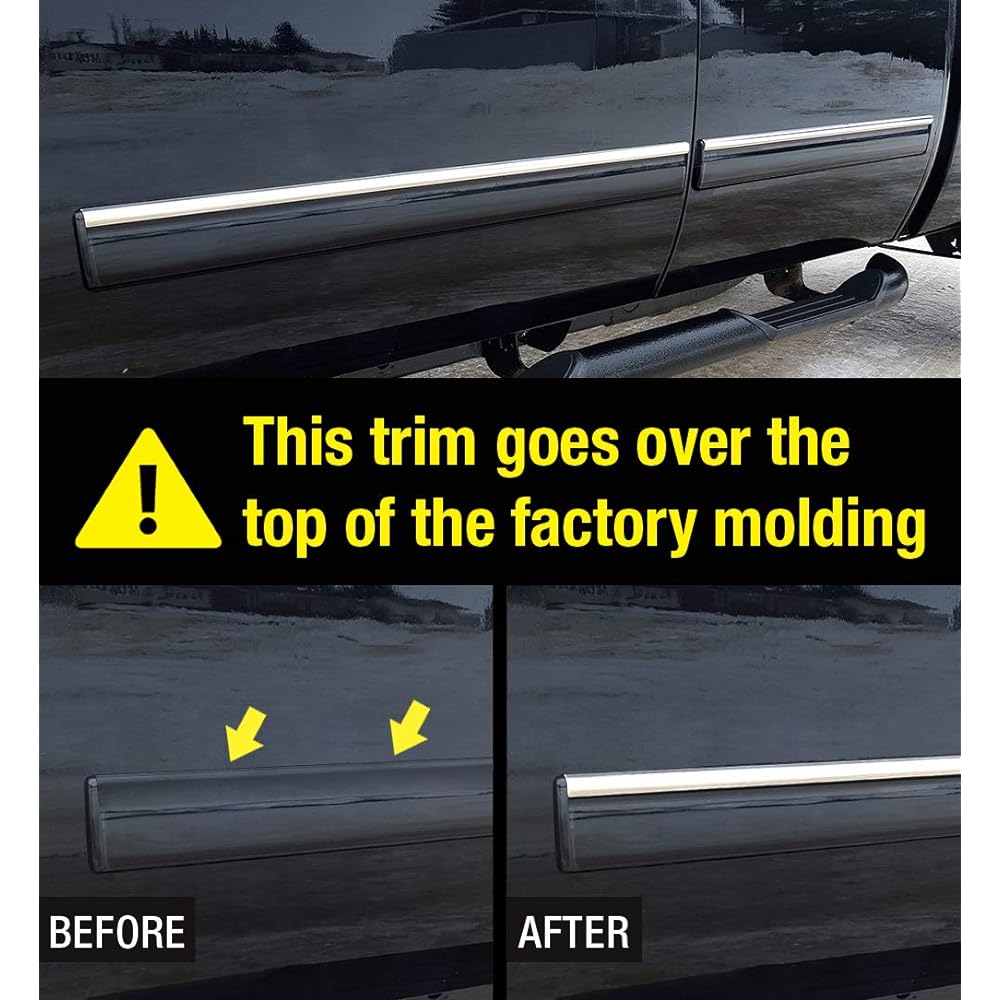 Made in the United States. 2009-2013 Chevrolet Silverado Extended Cab Locker Panel Crom Stainless Steel Body Side Molding Trim Cover Top Width 1 inch 4PC Overlay