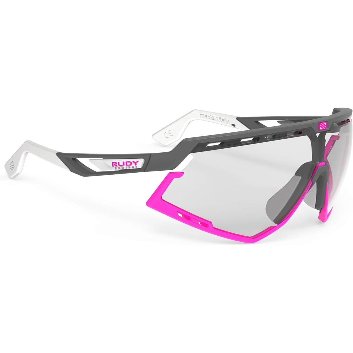 RUDYPROJECT Sports Sunglasses DEFENDER Piyombo Matte Frame/White/Bumper Fuchsia Impact X ® 2 Dimmable Black Lens SP527375-0001