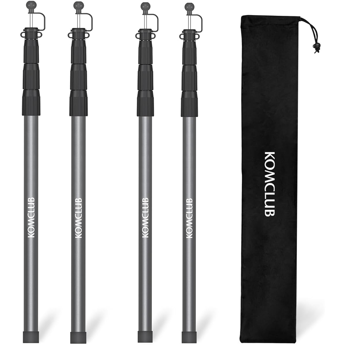 KOMCLUB Tarp Pole, Tent Pole, Aviation Aluminum Pole, Height Adjustment, Telescopic 85cm - 250cm, Diameter 20mm - 30mm, Stepless Adjustment, Sliding Type, No Assembly Required, Pole Set of 2, Set of 4, For Camping, Setup, Storage Bag Included,…