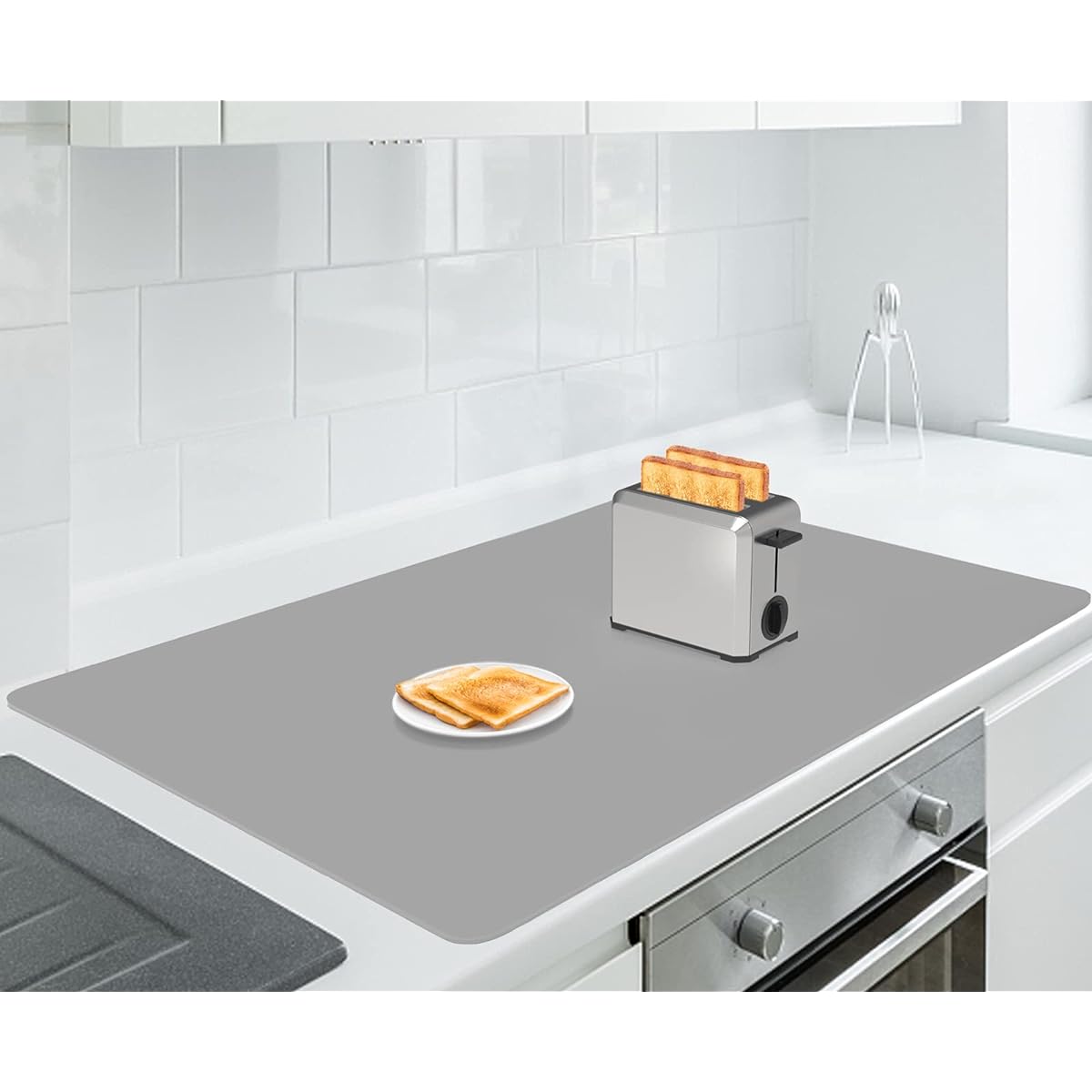 Aechy Cooktop Protection Mat, Silicone Mat, Large, 90 x 60cm, Thickness: 2mm, Cuttable, Kitchen Counter Protection Mat, Heat Resistant to 250°C, Anti-Slip, Scratch and Stain Prevention/Waterproof/Sound Absorption, Flexible, Compact Storage, Dark Gray