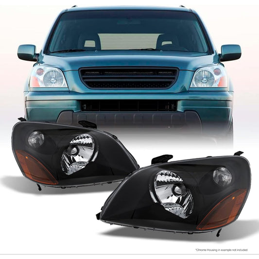 2003-05 Honda Pilot JDM Black Bezel OE replacement Headlight Driver/Suppira seat Amber head lamp pair