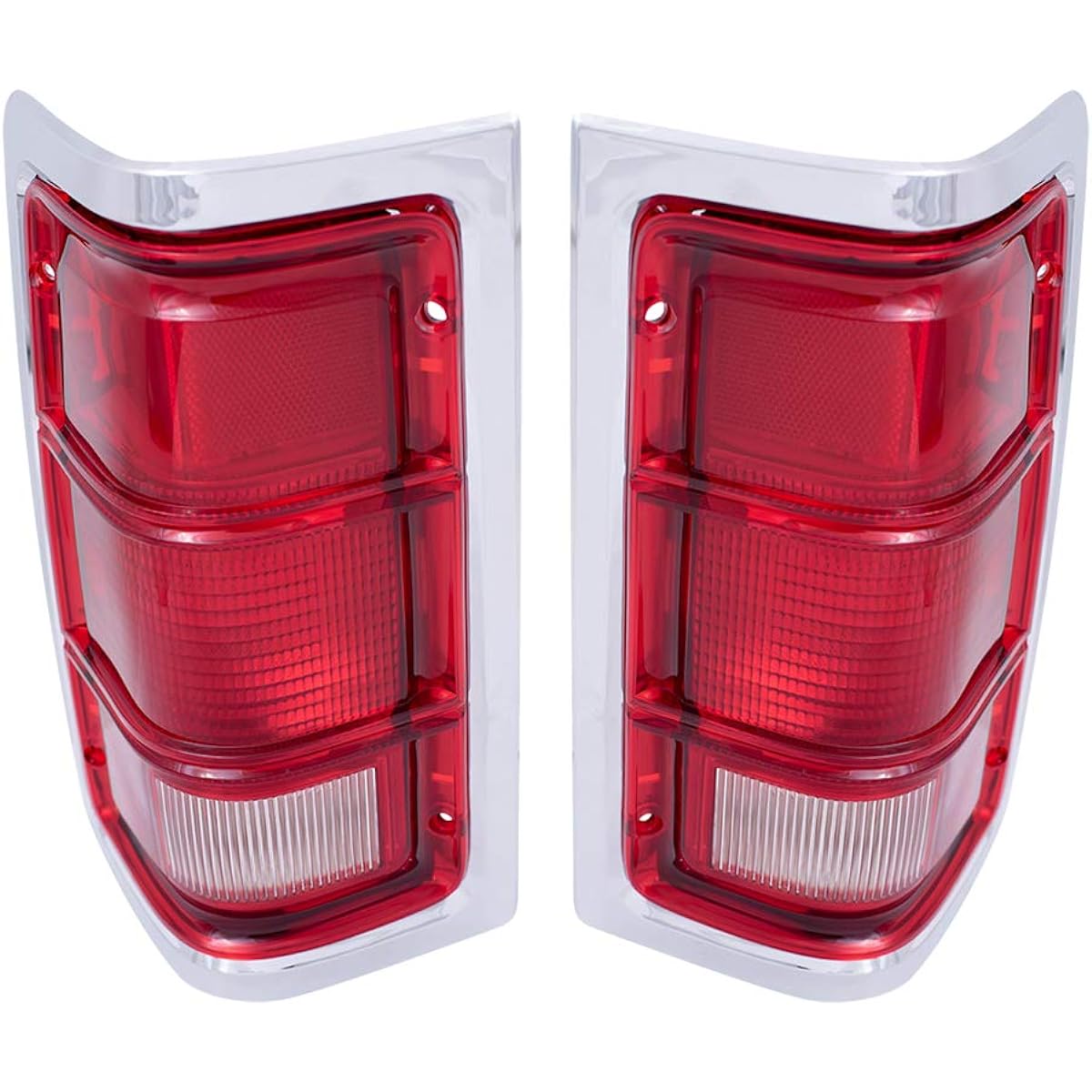 Autoandart replacement set driver seat and passenger seat tail light red trim chrome housing with 1981-1993 Pickup truck charger compatible 55054795 55054794