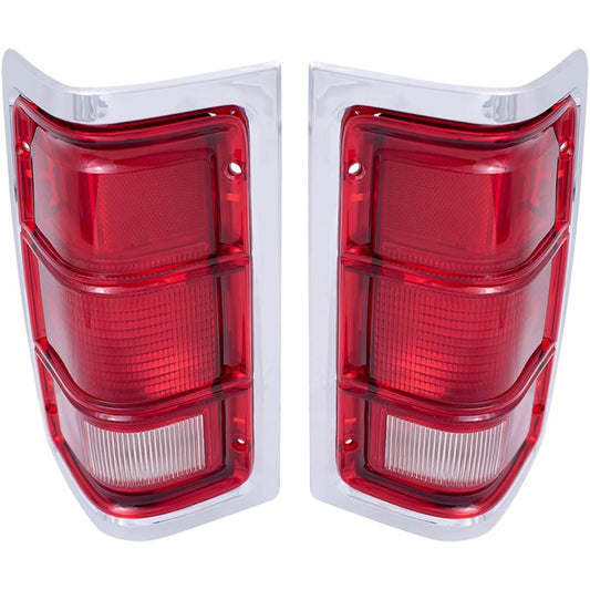 Autoandart replacement set driver seat and passenger seat tail light red trim chrome housing with 1981-1993 Pickup truck charger compatible 55054795 55054794