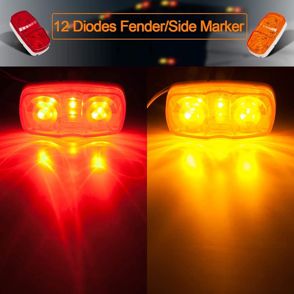 LIMICAR Trailer Marker LED Light Double Bulls Ai LED Trailer and Side Marker Light Red 7 + Amber 12LED Light Trailer Side Marker LED Light Truck