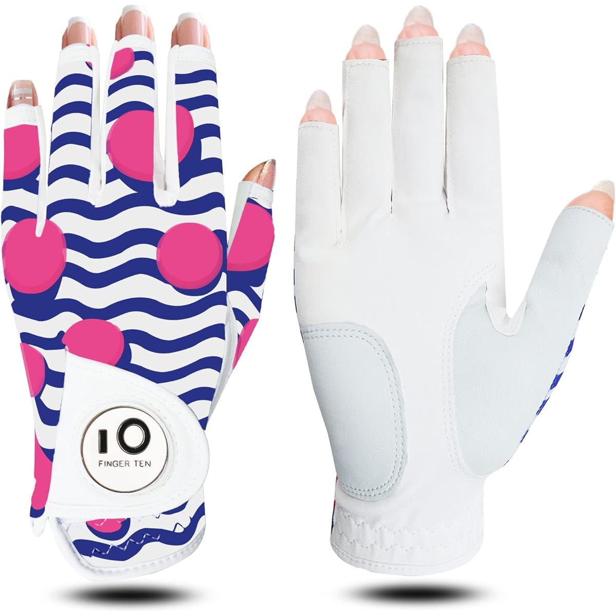Golf gloves for ladies, both hands, all weather, with ball marker, gripping, soft and comfortable