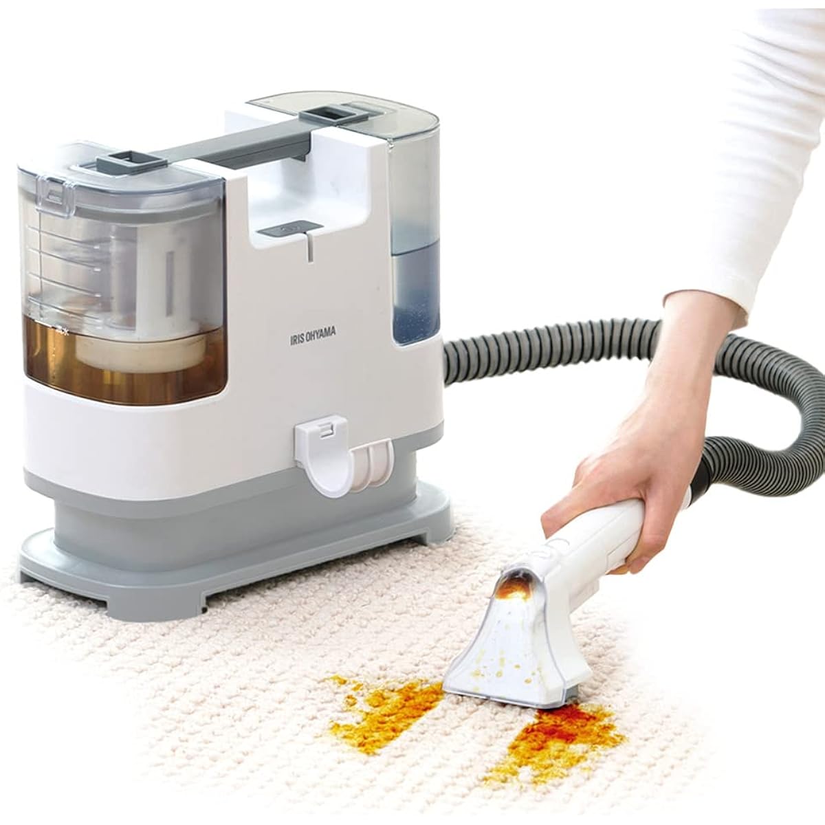 Iris Ohyama Rinser Cleaner Automatic Pump Model [TV Broadcast Product] Stain Remover Cloth Cleaning Machine Brush Head & T-Shaped Head Included Easy Water Inlet RNS-P10-W White