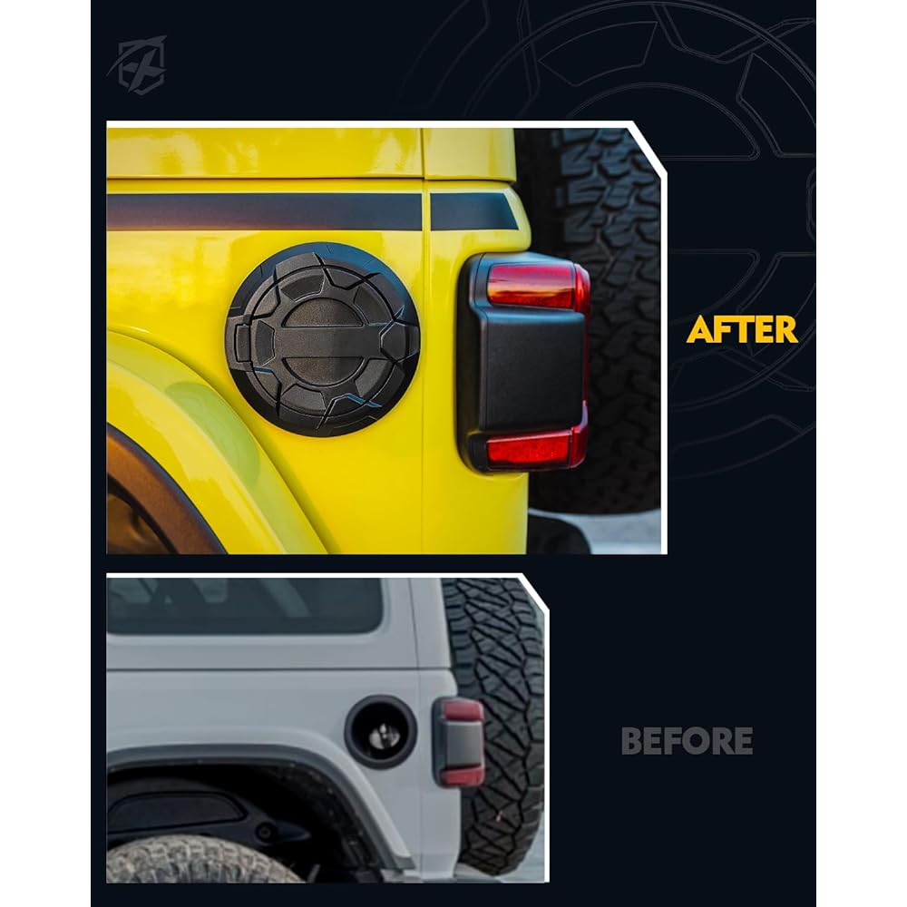 XPRITE Gas Tank Cap Cover JEEP WRANGLER 2018-2023 JL & JLU 2 & 4 Door Annium Wool Pattern Aluminum Filled Acover Mat Black