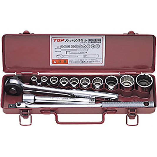 Top Industry (TOP) Socket Wrench Set, Drive Angle 9.5mm, Strong Type Ratchet Handle, 6~22mm, Socket, etc., Total 13 Items, Case Included, SWS-310S, Tsubame-Sanjo, Made in Japan