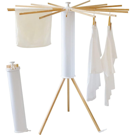 Indoor Clothes Drying Stand, Folding Storage, Clothes Drying Rack, Laundry Drying Dura-Dry, Futon Drying, Indoor Drying, Multifunctional Balcony, No Assembly Required, Space Saving, 16 Beech Wood Clothes Drying Rods, Width Approx. 110 x Depth Approx. 110