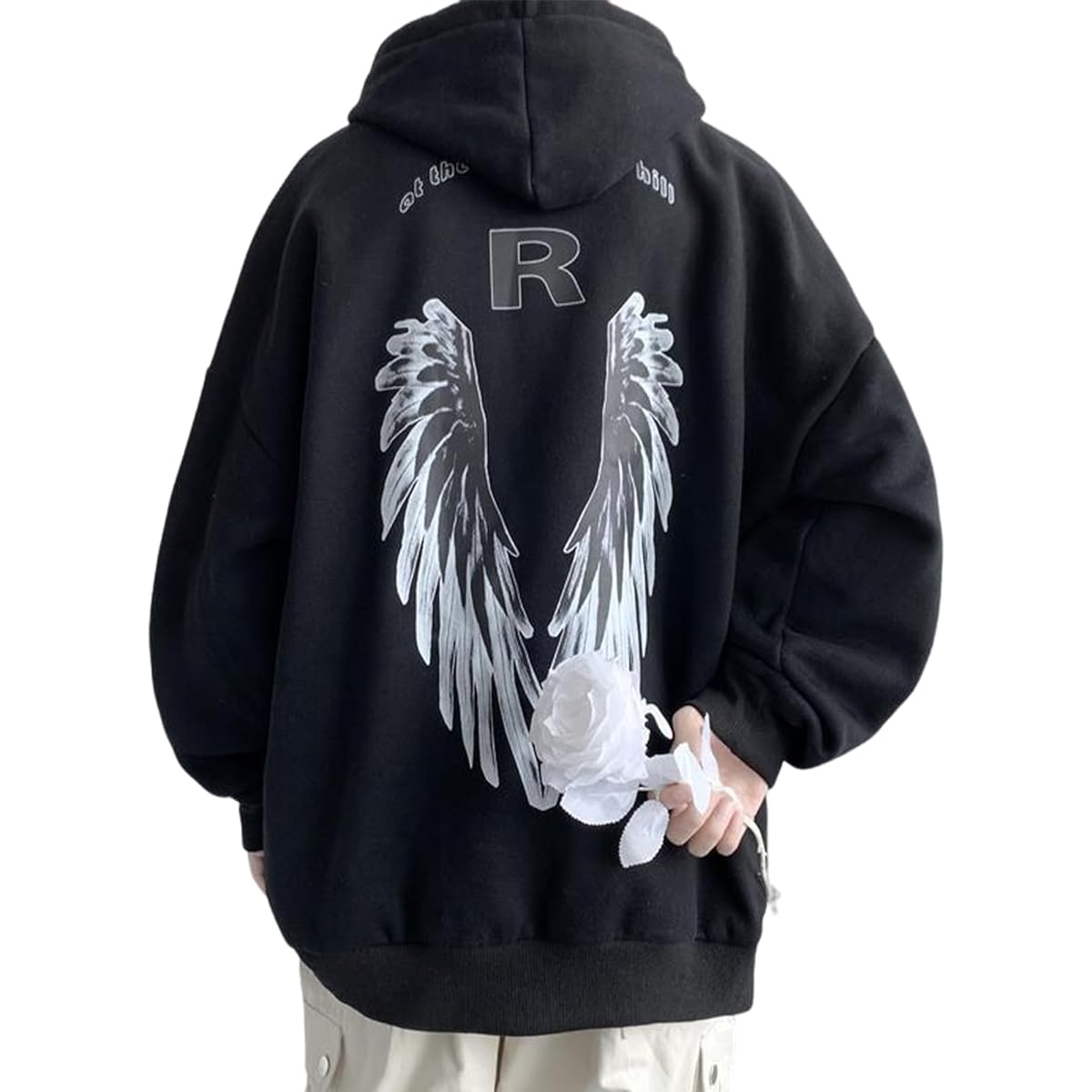 [BLANK BLANC] Hoodie Hoodie Men's Big Silhouette Feather Print Casual Loose Autumn/Winter B05