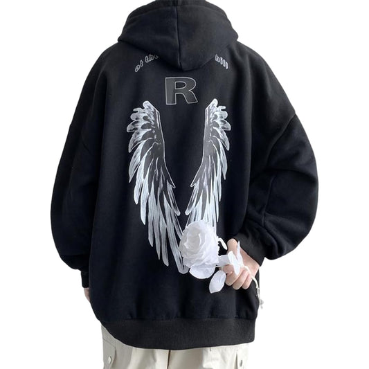 [BLANK BLANC] Hoodie Hoodie Men's Big Silhouette Feather Print Casual Loose Autumn/Winter B05