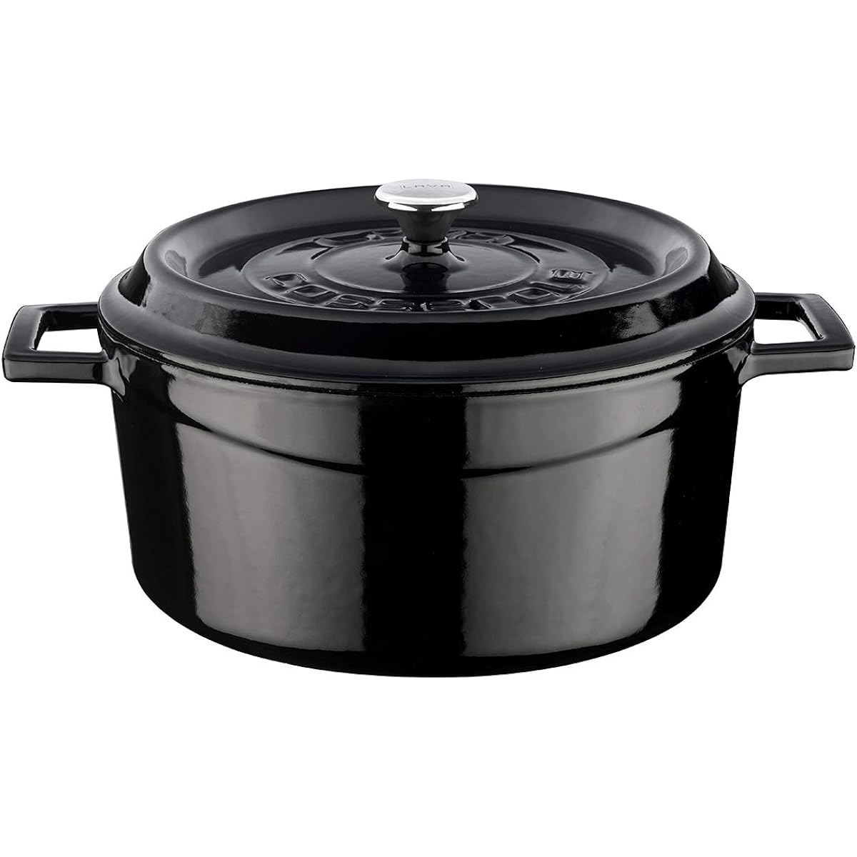 [Authorized Japanese Product] LAVA Cast Enamel Pot Round Casserole 24cm Shiny Black Gas (direct fire), IH, electric, oven compatible