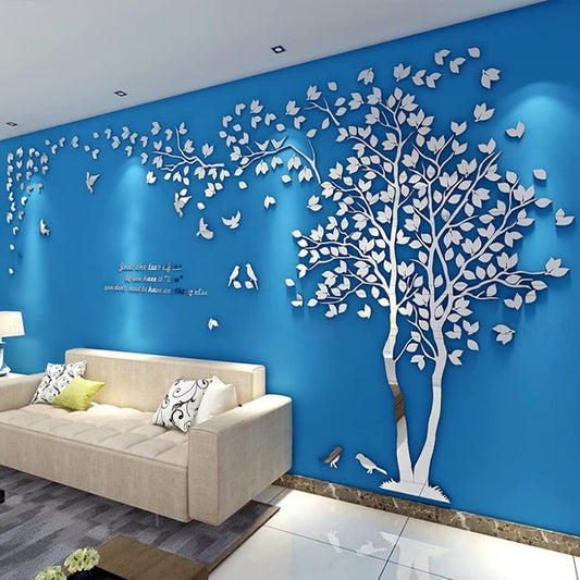 Wall Sticker 3D 3D DIY Tree Wall Sticker Wall Sticker Acrylic Wall Sticker Stylish Wall Sticker Living Room Bedroom Room Decoration Living Room Bedroom Tough Waterproof Wall Decoration Green Right Side XL-400*200cm