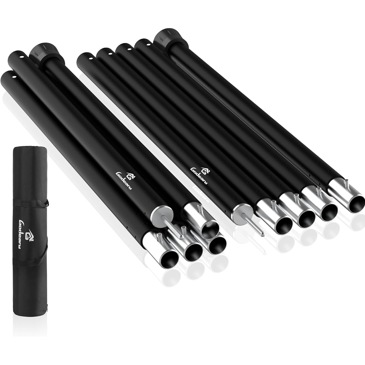 GODEARU Tarp Pole [28mm/33mm/33mm Telescoping] Set of 2 Tent Pole Aluminum Pole Camping Pole Made of A6061 Aluminum Split Type 5 Section Connection Push Button Type Easy to Assemble Compact Lightweight For Setting Up Tent/Tarp Camping Gear Touring/Campin