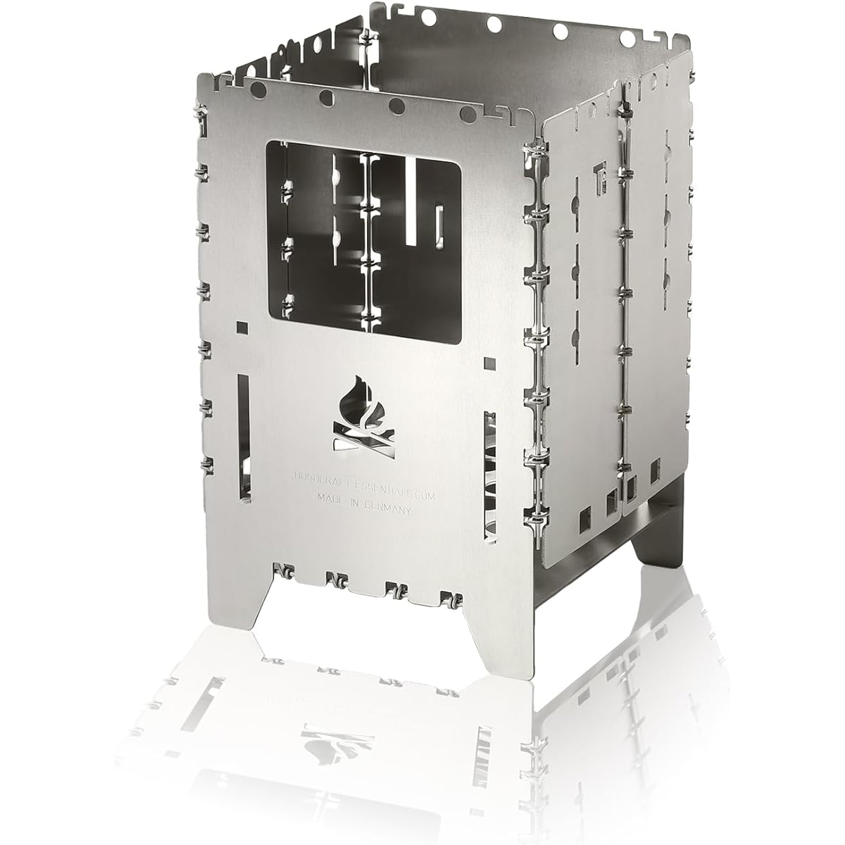 Bush Box XL Titanium Combination Kit (Stainless Steel Universal Grate) Fire Stand Outdoor Cooker Made in Germany