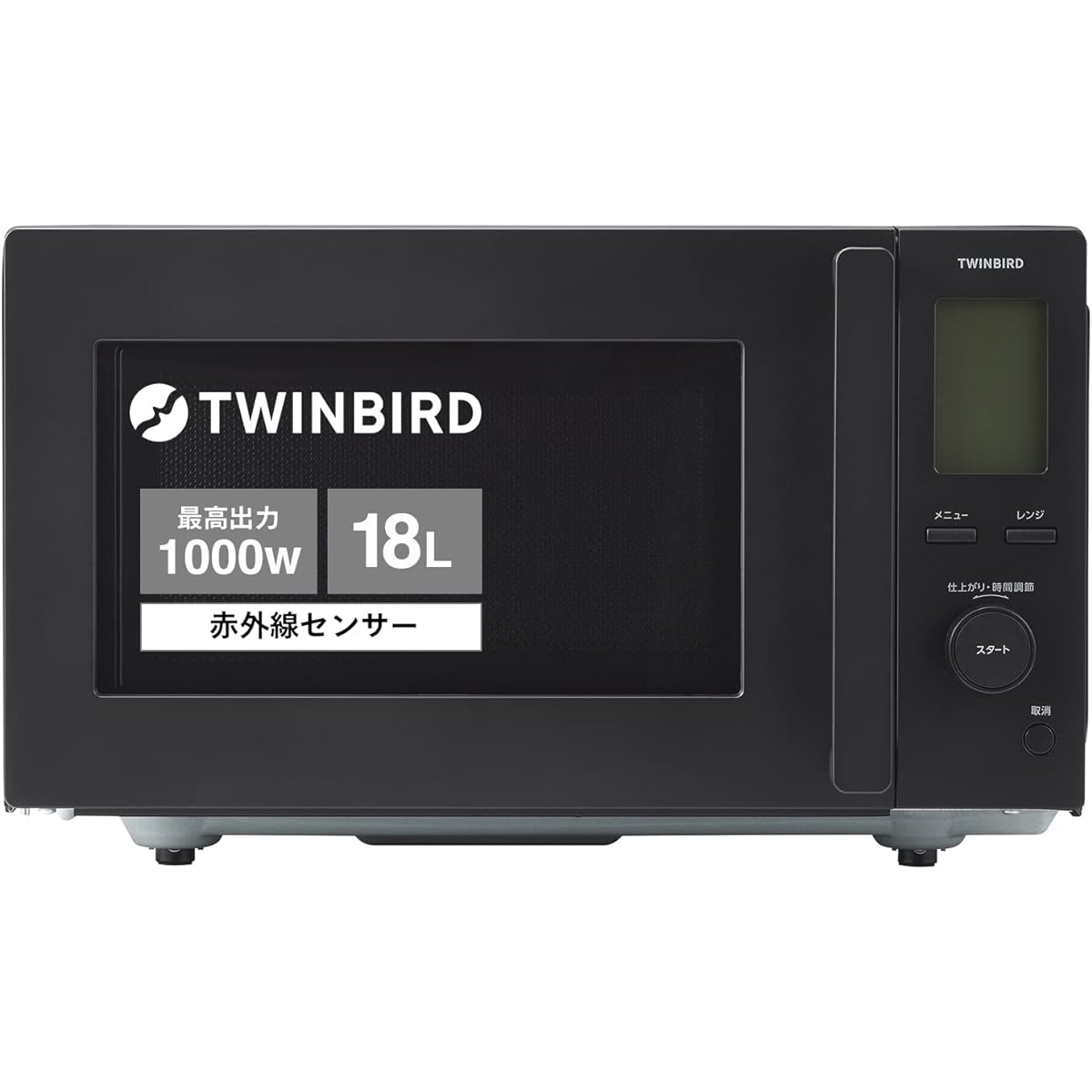 Twin Bird Tsubame Sanjo Flat Microwave Oven with Sensor 18L 1000W Flat Table Infrared Sensor Inverter Equipped with Single Function Easy Operation Simple [1 Year Manufacturer Warranty] Black DR-F282B