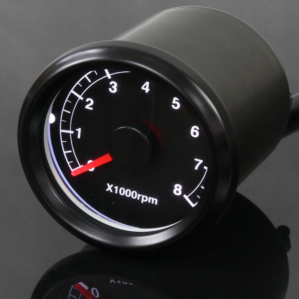 Rise Corporation LED Tachometer Black Body/Black Panel 48mm Electric x1000rpm Bike Motorcycle