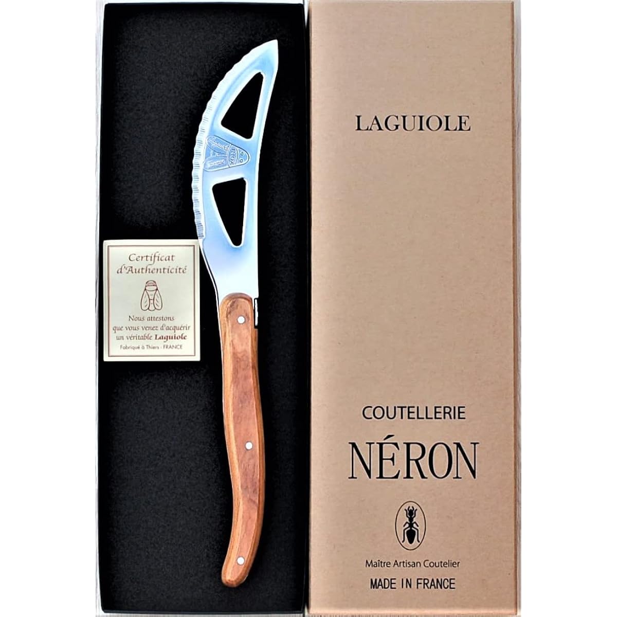 Raieur Pizza Knife Natural Olive Handle Gift Box Made in France NERON