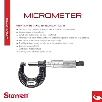 Starrett 436.1XRL-1 outer micrometer ratchet stop lock nut carbide 0-1 inch range 0.0000 inch scale