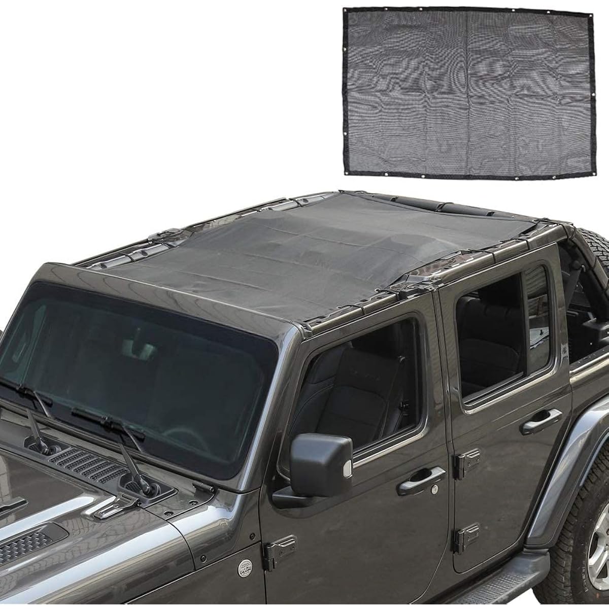 JECAR Sunshade Full-length Mesh Sunshade Bikini Top UV protection JEEP WRANGLER JL JLU 4 Door 2018-2023 (Plain Black)