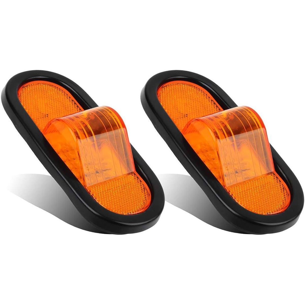 PARTSAM 2 pieces 6.5 inch Midal Marker Signal Marker Light Rubber Mount LED24 Reflective Lens Universal Waterproof 6 inch elliptical LED Marker Winker Semi -Truck Trail Light