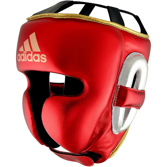 adidas Head Guard AdiStar Pro Headgear Metallic ADIPHG01PROMT //Adidas Boxing Headgear Genuine Leather Kickboxing (Medium, Red)