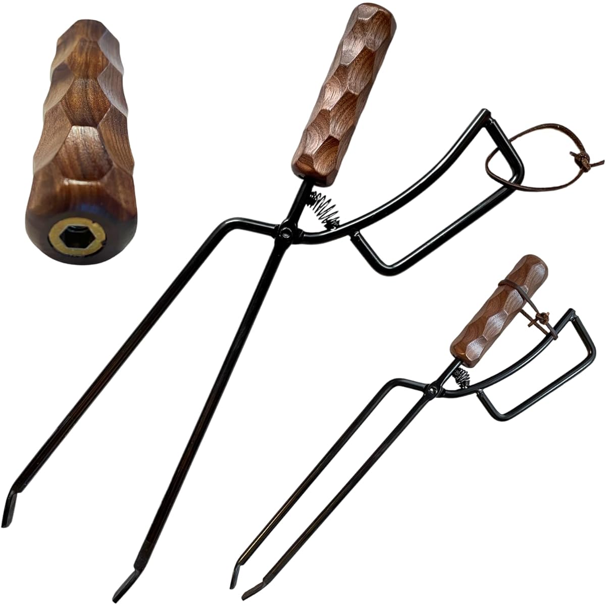[Japanese Brand] LUHANA Fire Shears, Firewood Shears, Spring Included, Bonfire Tongs, Charcoal, Camping, No Force Required, Easy for Women (Naguri Processed Black Walnut)
