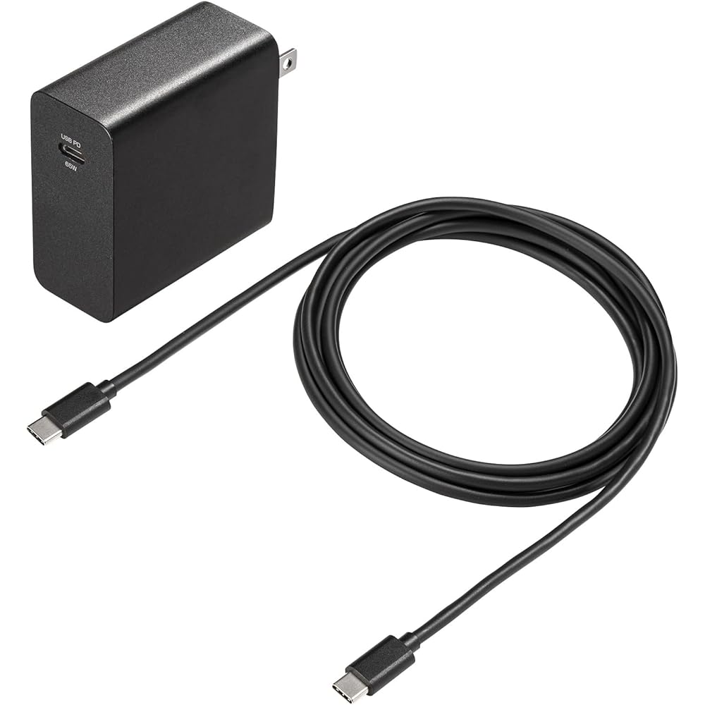 Sanwa Supply AC Charger USB PD Compatible (Max 65W) with Type-C Cable ACA-PD91BK