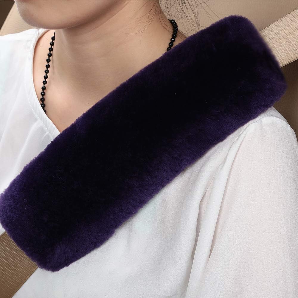 Natural Four Comfort Car Genuine Sheep Skin Car Seat Belt Pad Adult Soft Texture Shoulder Neck Cushion Pad Protector Genuine Australia Merino Wool Cover 2 Pack Pak-SBC02