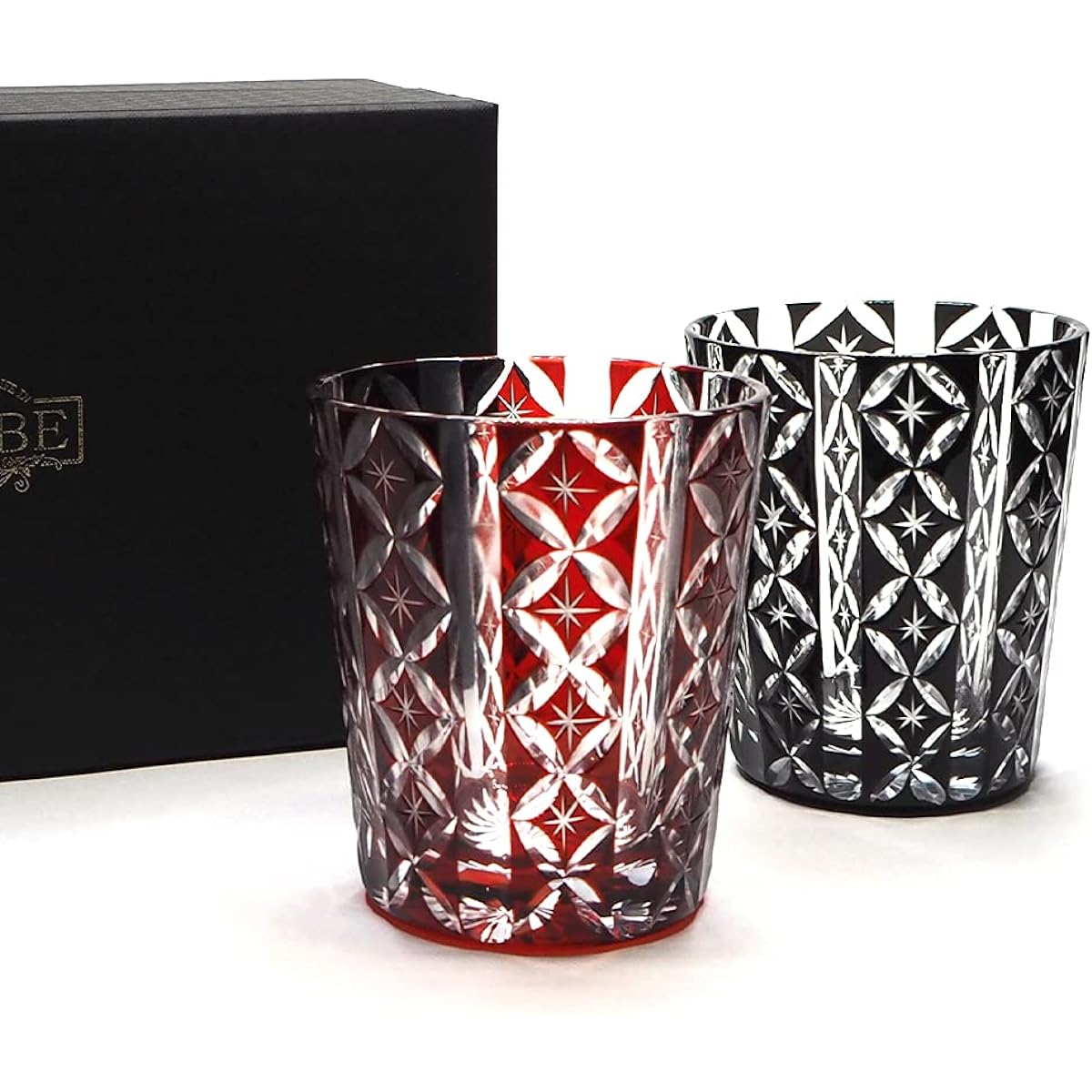 Oribe Kiriko Rock Glass Pair Striped Cloisonné Red Black 250ml Present Gift Pair Set of 2 with Box