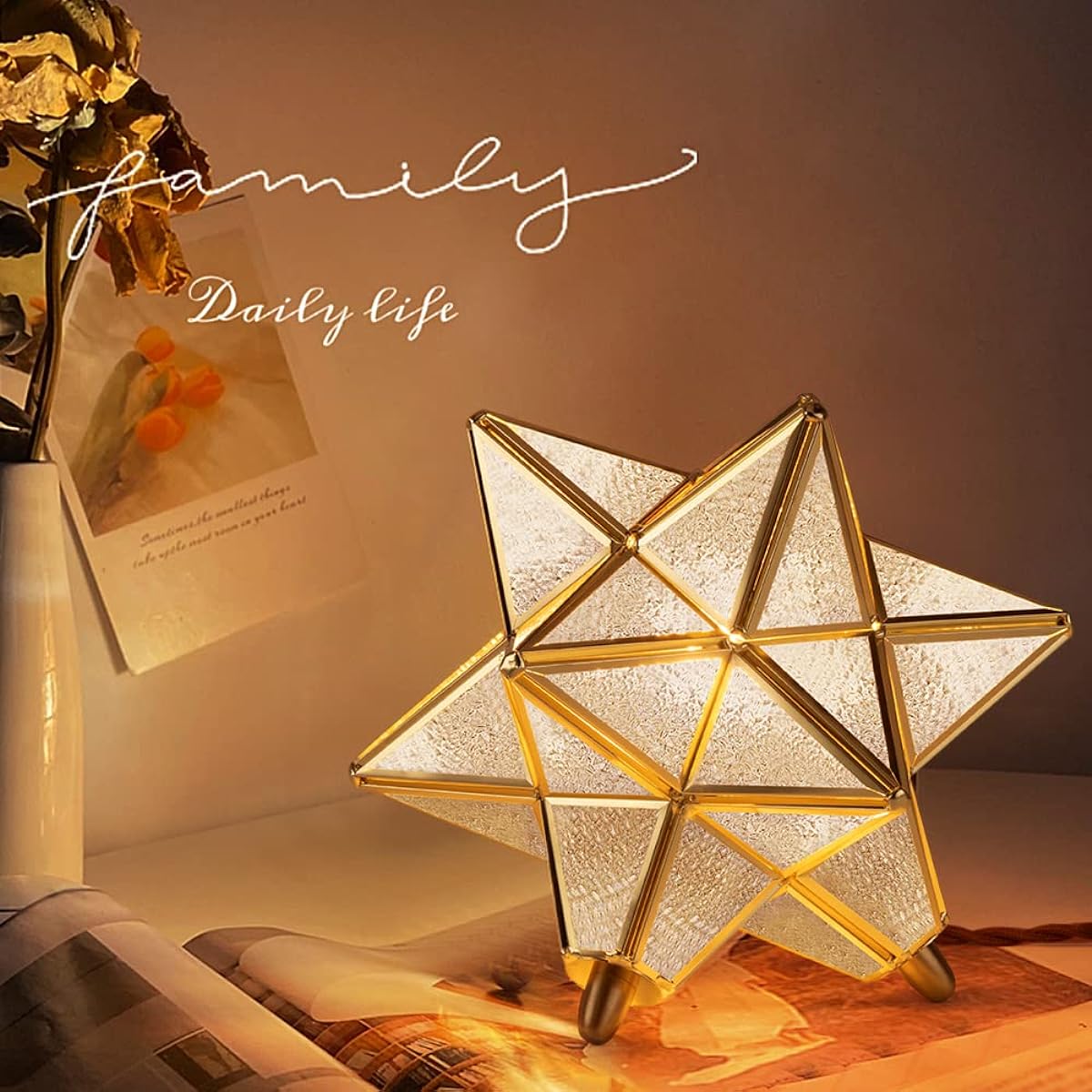 Cerdeco Fantastic Star Silhouette Table Light Stand Lighting Desk Light Brass & Glass Atmospheric Shadow Interior Lighting Indirect Lighting Stand Light Bedside Lamp Easy Luxury Star Shape TBL43