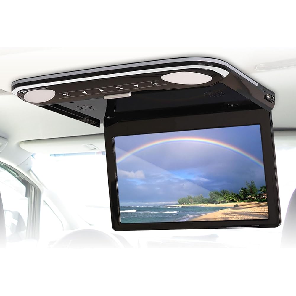 MAXWIN Flip Down Monitor 12.1 Inch 1600 x 900 LCD with Speaker HDMI microSD Smartphone iPhone RCA Room Lamp Ultra Thin Design Compatible with Fire TV General Purpose FLH1212