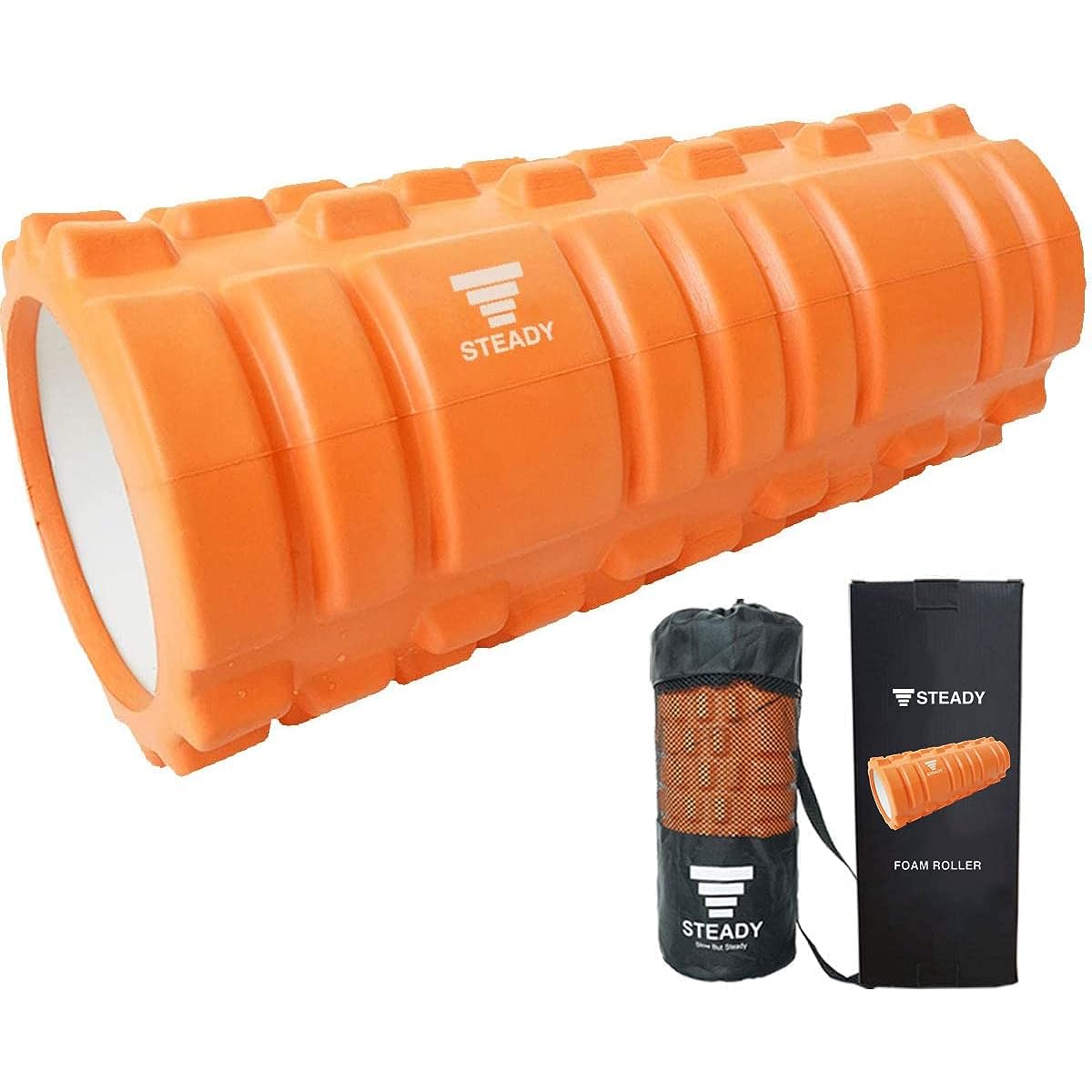 STEADY Foam Roller [Designed in Japan Storage Bag/Training Video Included] Myofascial Release Fascia Roller (2. Orange)
