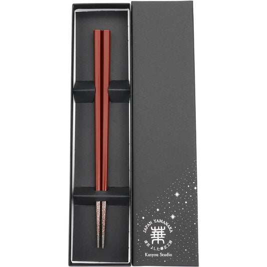 Kasyou Studio Kasho Kobo Urushi Health Chopsticks Dishwasher Safe (Vermilion / Pentagonal / 21cm / Made in Japan) Luxury Kaga Makie Stylish Chopsticks (Comes in a Cosmetic Box) Celebration Souvenir Gift Present