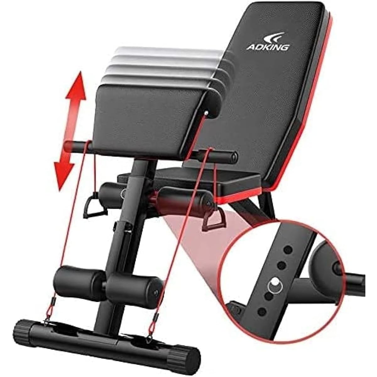 Training Bench, Multi Sit-up Bench, Foldable, Variable, Flat Bench, Easy Angle Adjustment, Abs, Back Muscles, Dumbbell Bench, Convenient Storage (ADK-Red)