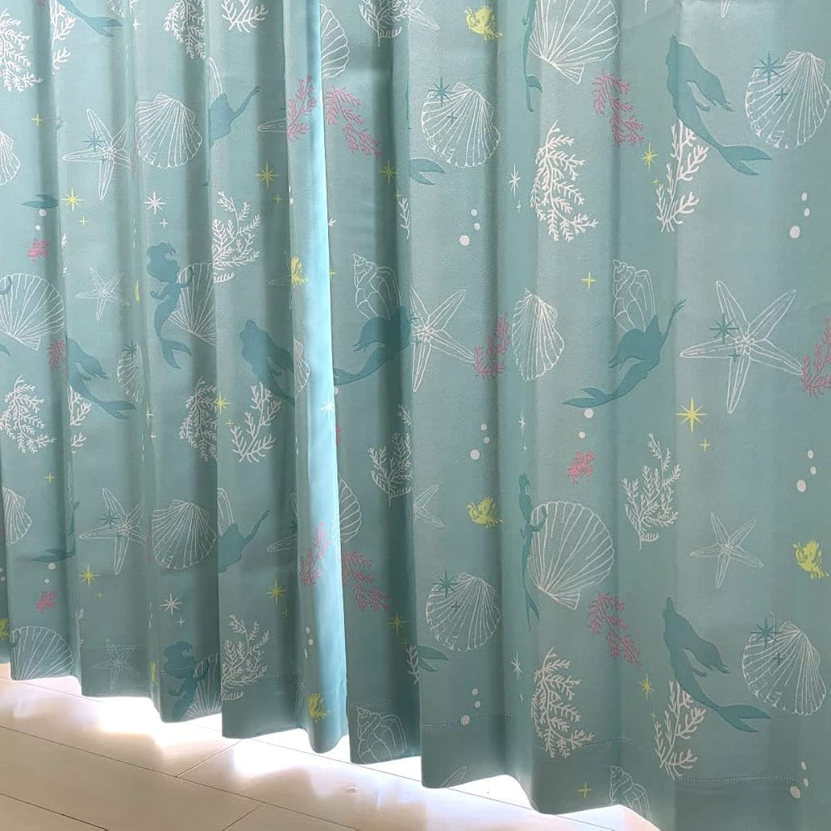 Disney Ariel Disney Grade 2 Blackout Heat Shielding Curtains Width 100 x 200cm Length Set of 2 Disney Princess Little Mermaid Washable Character SB-555-D