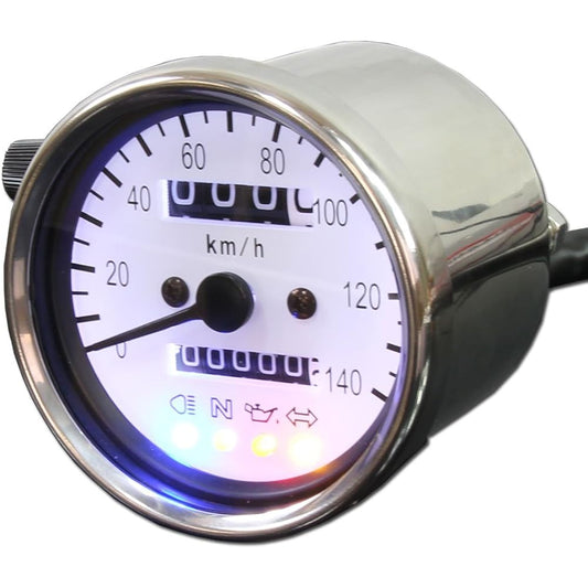 Motorcycle 140km/h Mechanical LED Speedometer 60mm White Panel (White LED)