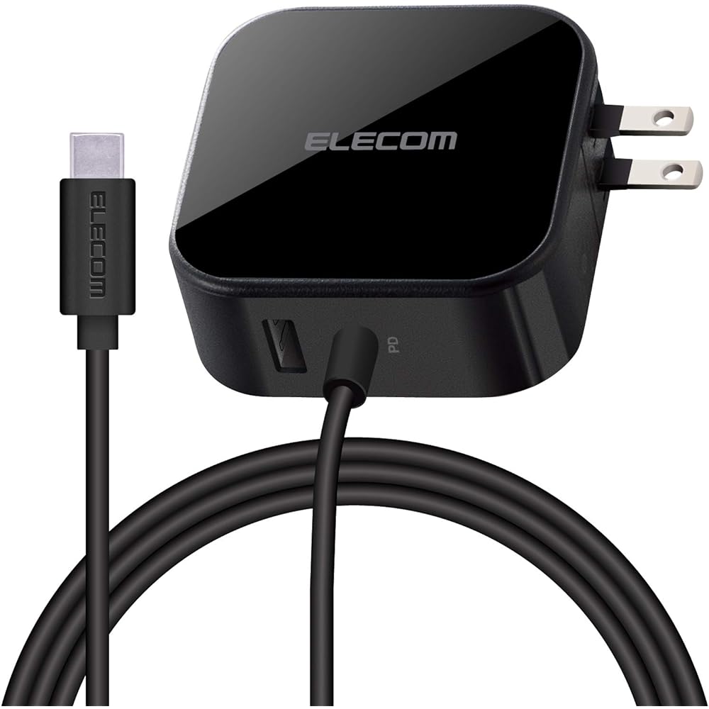 ELECOM USB Outlet Charger Total 42W (USB PD Compatible) USB-A x 1 / Type-C Cable 1.5m [iPhone/Android/Tablet Compatible] Black MPA-ACCP12BK
