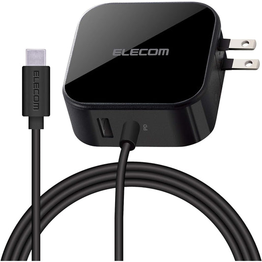 ELECOM USB Outlet Charger Total 42W (USB PD Compatible) USB-A x 1 / Type-C Cable 1.5m [iPhone/Android/Tablet Compatible] Black MPA-ACCP12BK