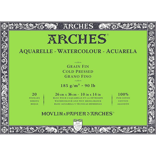 Arches Watercolor Paper Block 185g Fine 26X36cm 20 Sheets (1795054)