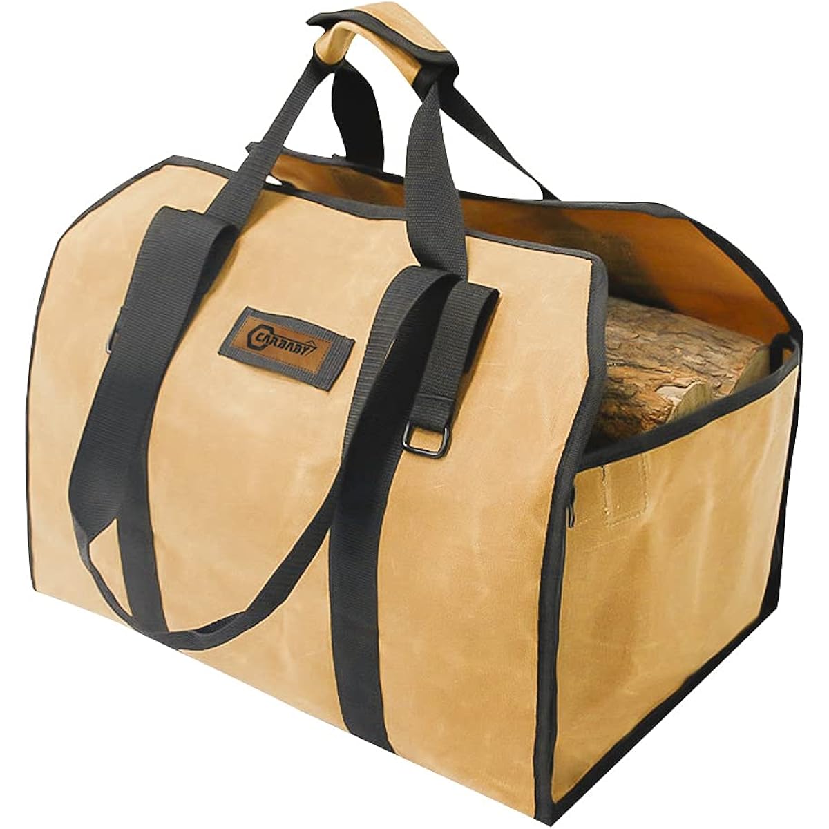 CARBABY Firewood Bag, 2-Way Use, Log Carry, Firewood Case, For Carrying, with Handle, Stove Accessory, Made of Canvas, Waterproof (Khaki)