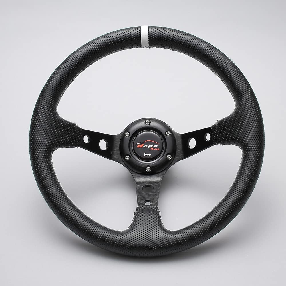 DEPORACING Steering 32φ Deep Cone 70mm Punched PVC White Cross Stitch White Top (D32PW)