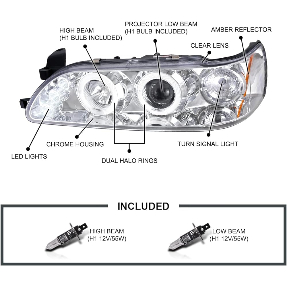 SPEC-D TUNING LED Chrome Housing Clear Lens Projector Headlight 1993-1997 Toyota Corolla Left+Right Pair Head Lamp Abr up