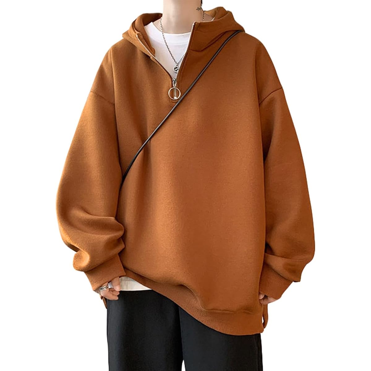 [JIYUTOR] Men's sweatshirt hooded loose hoodie zip-up neck plain hooded high neck hoodie large size drop shoulder pullover sweatshirt