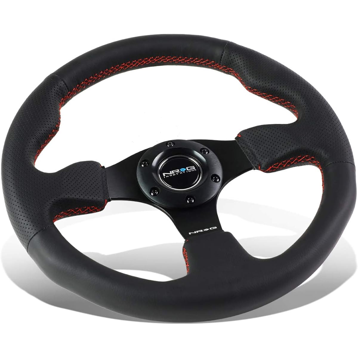 NRG Innovations RST-012R-RS reinforced steering wheel (320mm sports leather steering wheel red stitch)